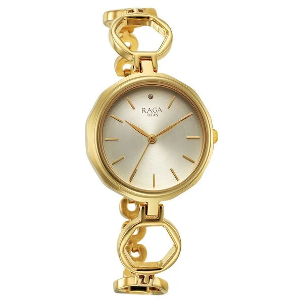 Titan Raga Viva Golden Dial Quartz Analog with Date Metal Strap Watch ...