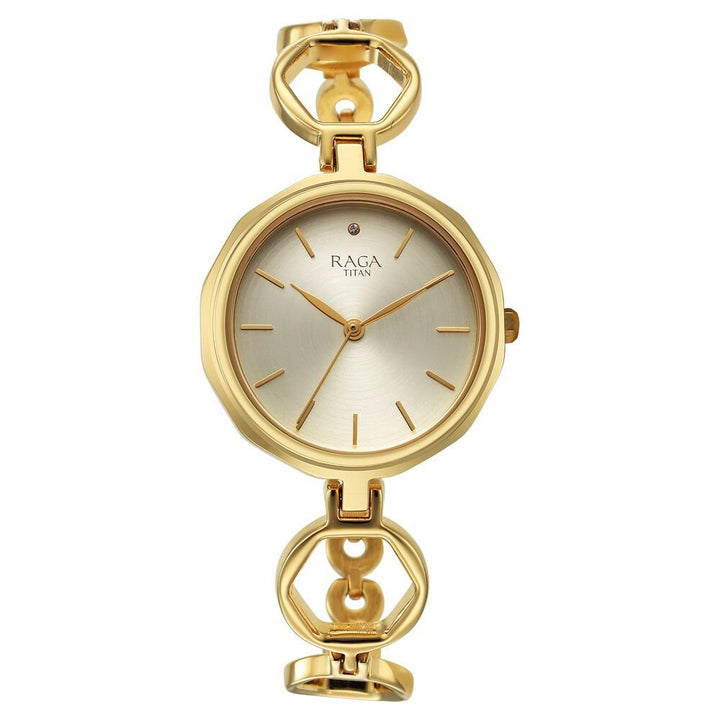 Titan Raga Viva Golden Dial Quartz Analog with Date Metal Strap Watch for Women - The Watch Factory ®