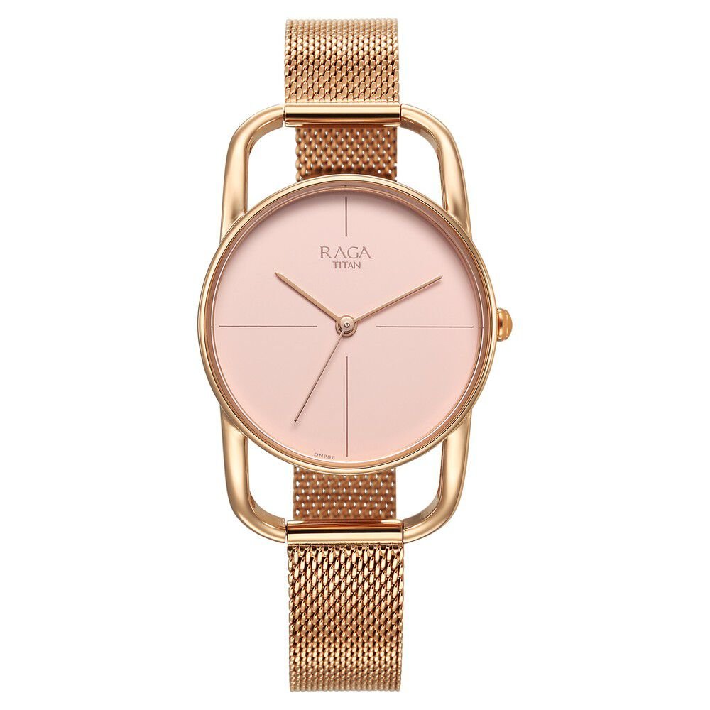 Titan Raga Chic Quartz Analog Pink Dial Metal Strap Watch for Women - The Watch Factory ®