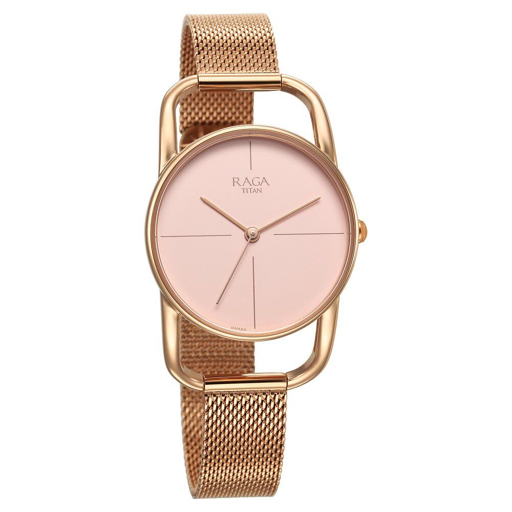 Titan Raga Chic Quartz Analog Pink Dial Metal Strap Watch for Women - The Watch Factory ®