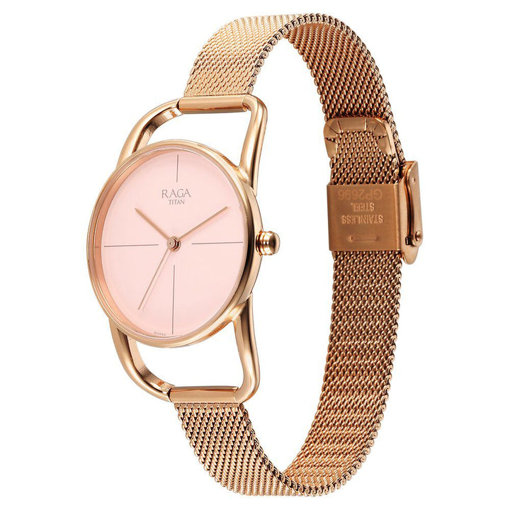 Titan Raga Chic Quartz Analog Pink Dial Metal Strap Watch for Women 2696WM01