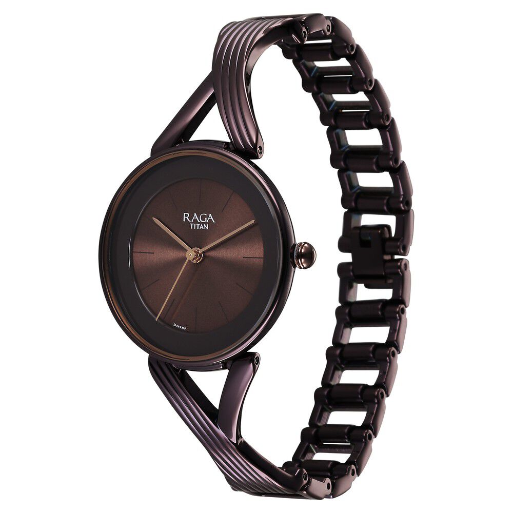 Titan Raga Chic Quartz Analog Brown Dial Metal Strap Watch for Women - The Watch Factory ®