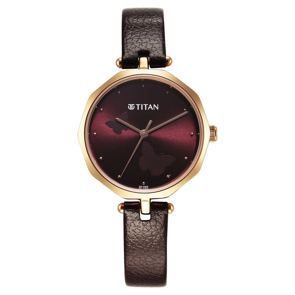 Titan Karishma Quartz Analog Maroon Dial Leather Strap Watch for Women - The Watch Factory ®