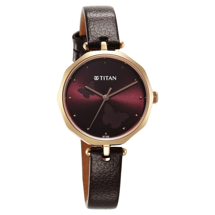 Titan Karishma Quartz Analog Maroon Dial Leather Strap Watch for Women - The Watch Factory ®