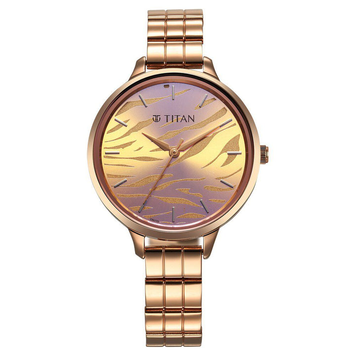 Titan Secluded Quartz Analog Rose Gold Iridescent Dial Stainless Steel Strap Watch For Women 2703WM01