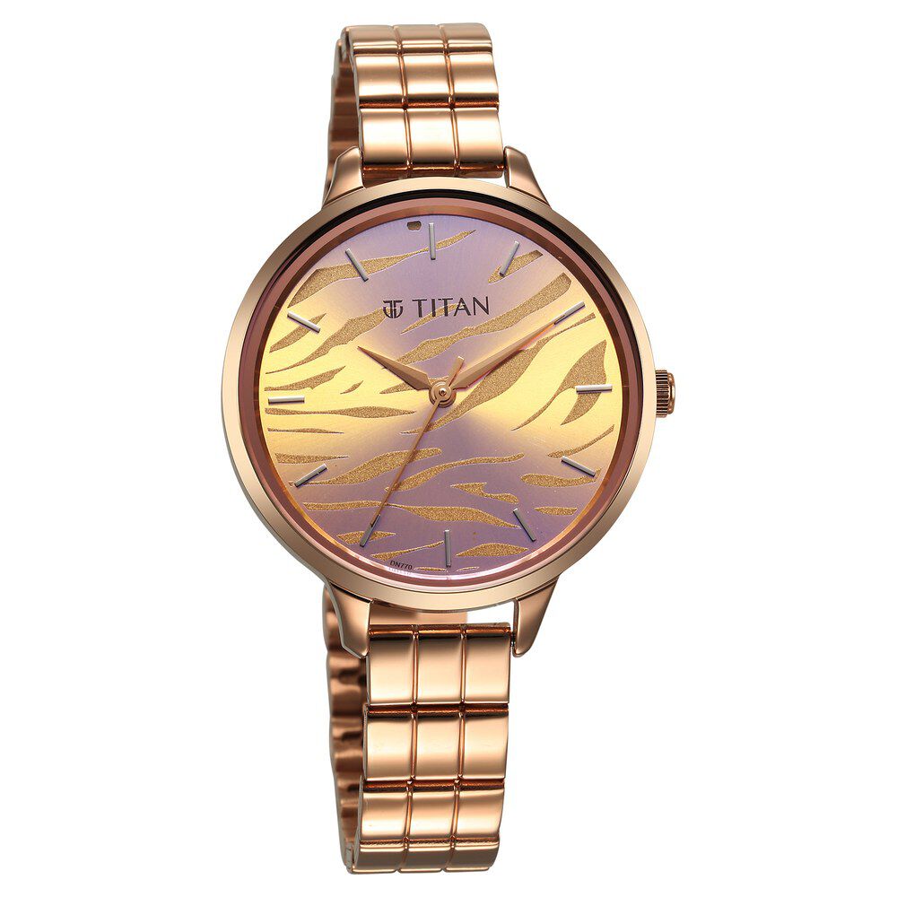 Titan Secluded Quartz Analog Rose Gold Iridescent Dial Stainless Steel Strap Watch For Women 2703WM01