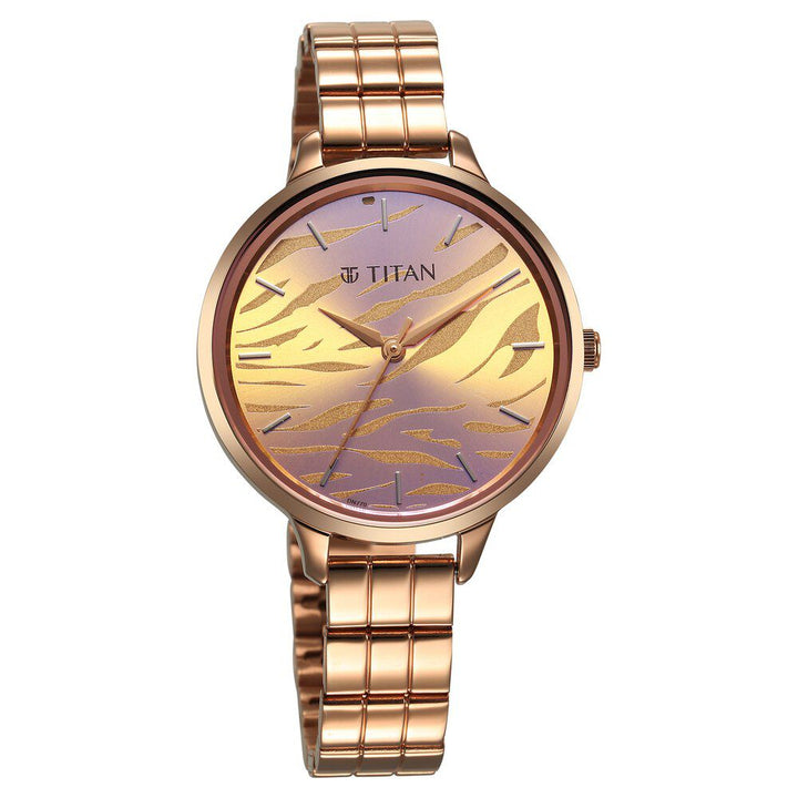 Titan Secluded Quartz Analog Rose Gold Iridescent Dial Stainless Steel Strap Watch For Women 2703WM01