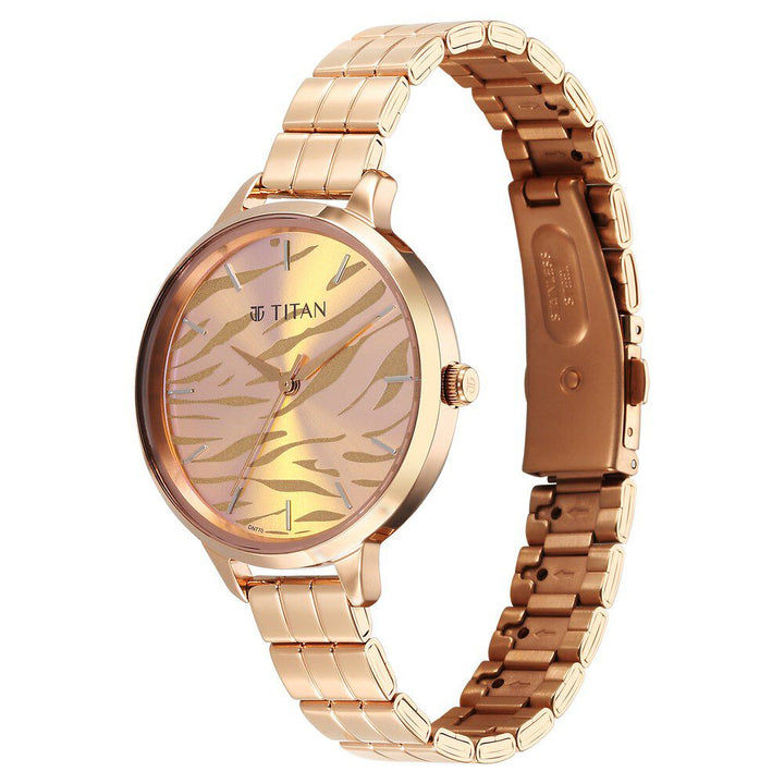 Titan Secluded Quartz Analog Rose Gold Iridescent Dial Stainless Steel Strap Watch For Women 2703WM01