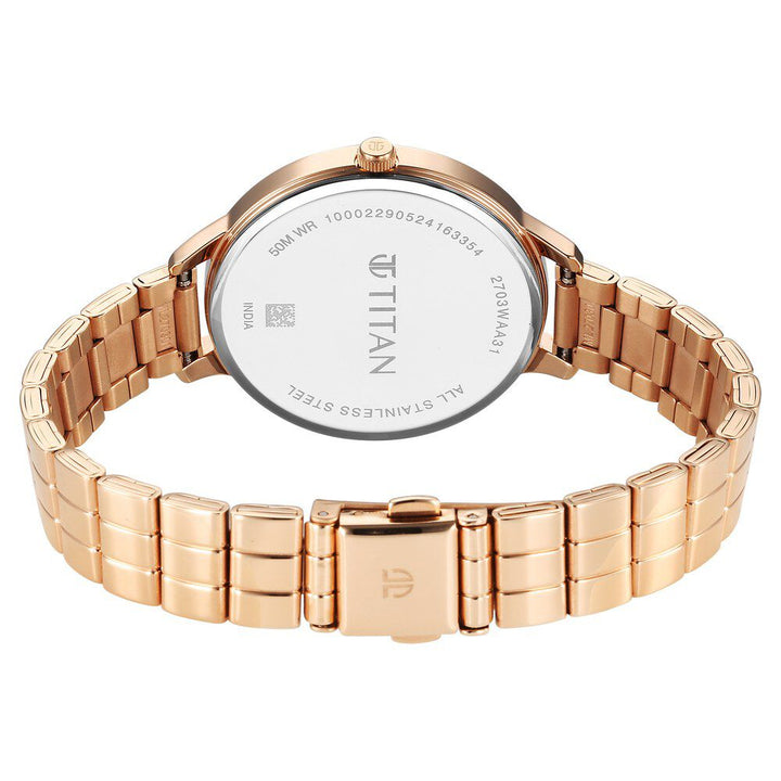 Titan Secluded Quartz Analog Rose Gold Iridescent Dial Stainless Steel Strap Watch For Women 2703WM01