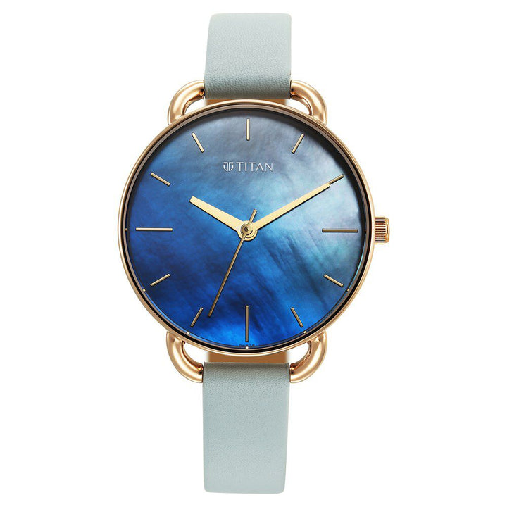 Titan Secluded Quartz Analog Gradient Mother of Pearl Dial Leather Strap Watch For Women 2705WL01