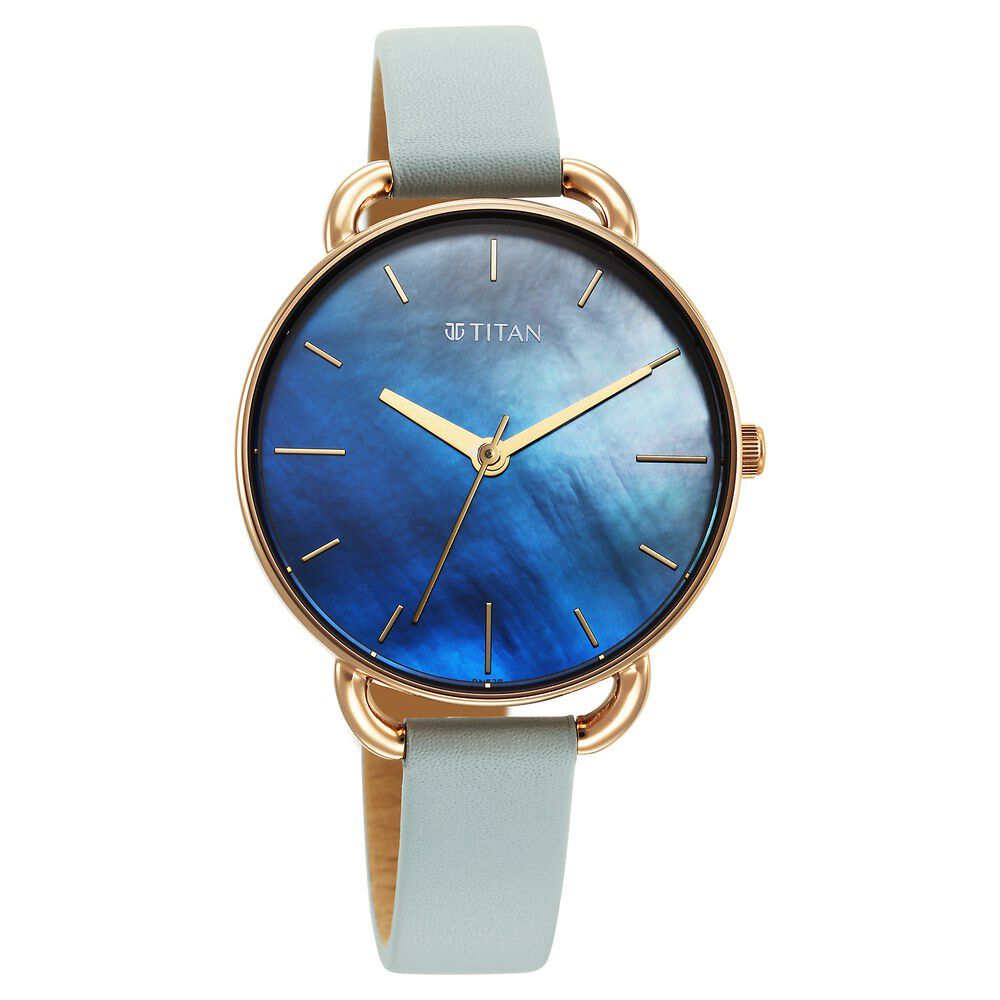 Titan Secluded Quartz Analog Gradient Mother of Pearl Dial Leather Strap Watch For Women 2705WL01
