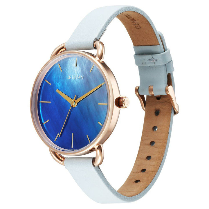 Titan Secluded Quartz Analog Gradient Mother of Pearl Dial Leather Strap Watch For Women 2705WL01