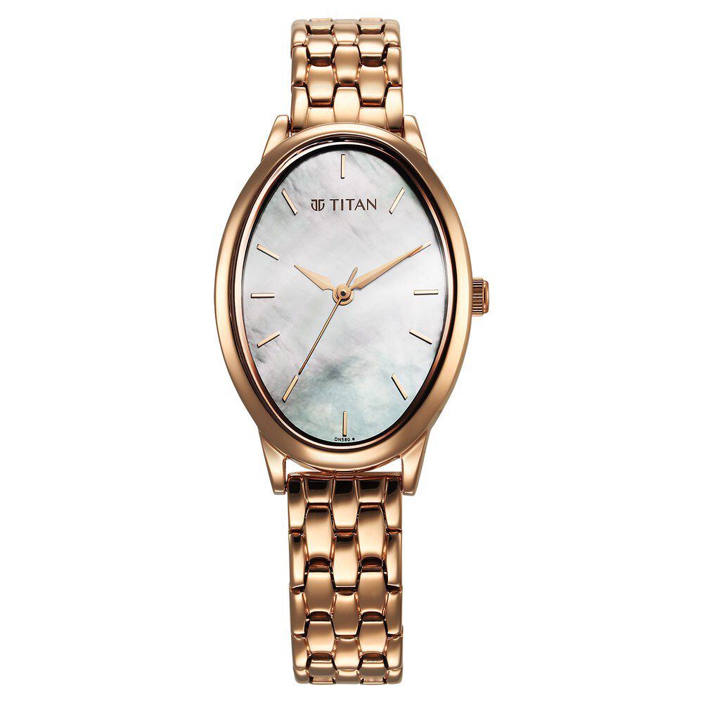 Titan Secluded Quartz Analog Mother Of Pearl Dial Stainless Steel Strap Watch For Women 2707WM01