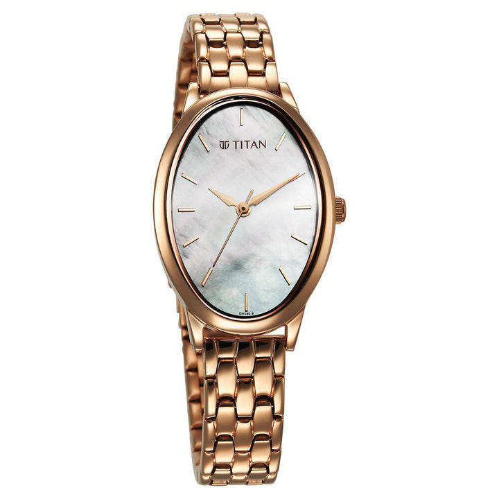Titan Secluded Quartz Analog Mother Of Pearl Dial Stainless Steel Strap Watch For Women 2707WM01