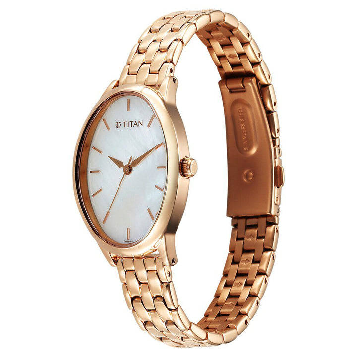 Titan Secluded Quartz Analog Mother Of Pearl Dial Stainless Steel Strap Watch For Women 2707WM01