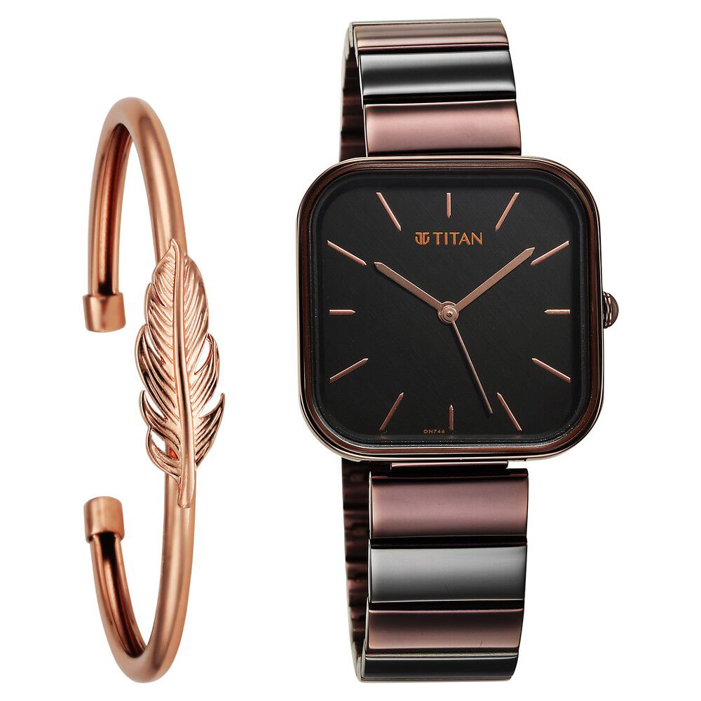 Titan Purple Stackables Quartz Analog Black Dial Two Toned Stainless Steel Strap Watch For Women - The Watch Factory ®