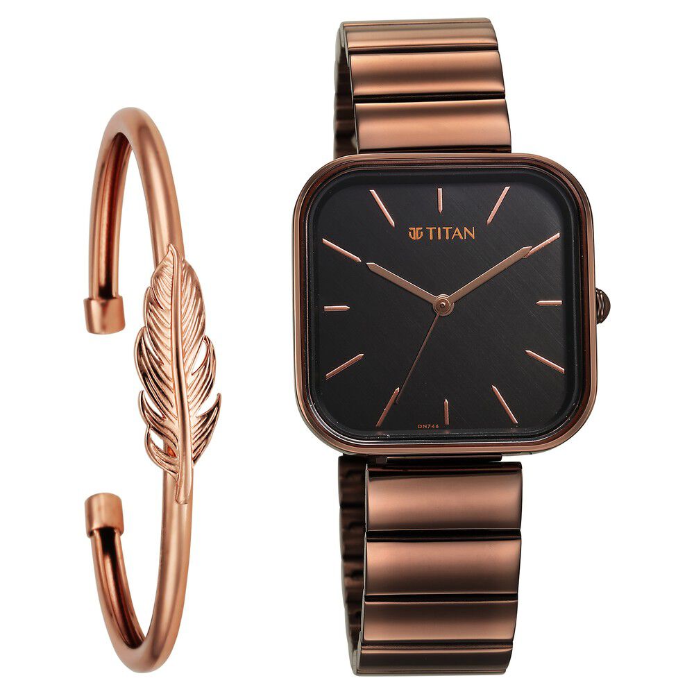 Titan Purple Stackables Quartz Analog Black Dial Stainless Steel Strap Watch for Women - The Watch Factory ®