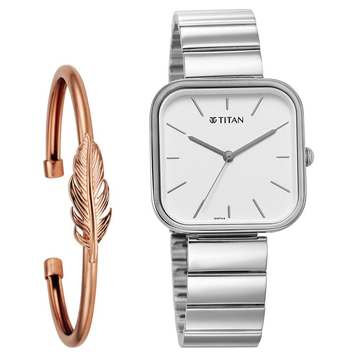 Titan Purple Stackables Quartz Analog White Dial Stainless Steel Strap Watch for Women - The Watch Factory ®