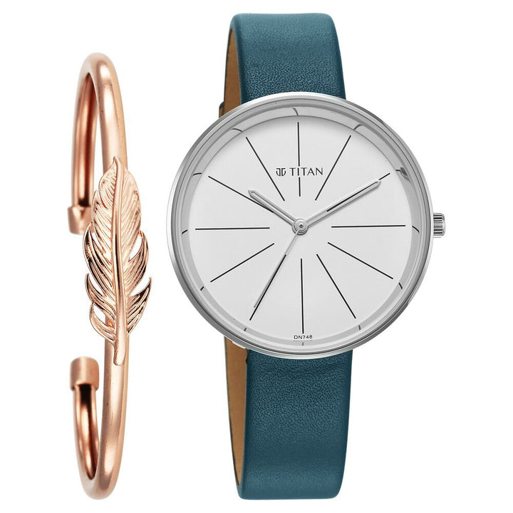 Titan Stackables Quartz Analog White Dial Leather Strap Watch For Women 2718SL01F