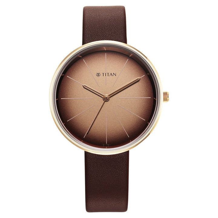 Titan Stackables Quartz Analog Brown Dial Leather Strap Watch For Women 2718WL01F