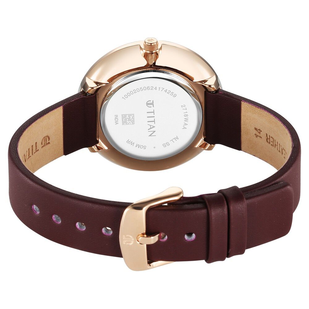 Titan Stackables Quartz Analog Brown Dial Leather Strap Watch For Women 2718WL01F