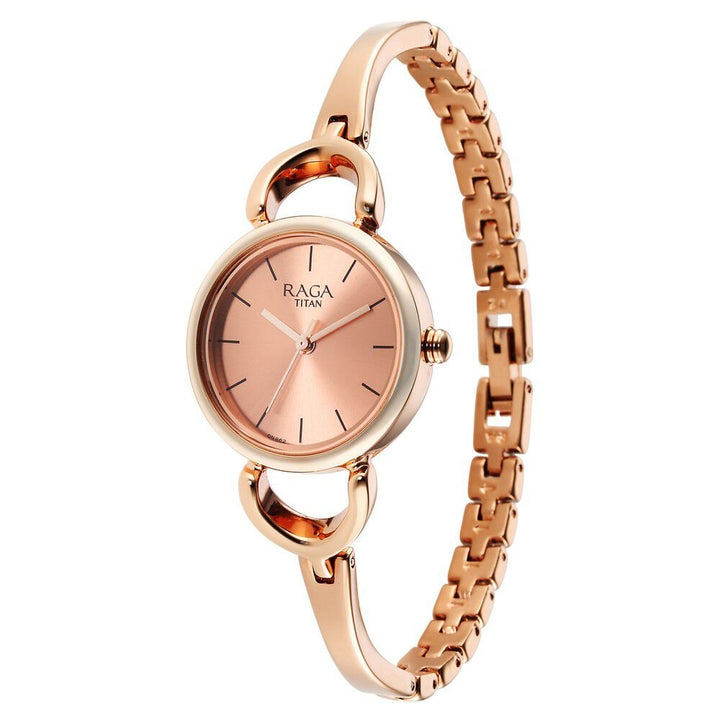 Titan Raga Quartz Analog Rose Gold Round Shaped Dial Rose Gold Metal Strap Watch For Women - The Watch Factory ®