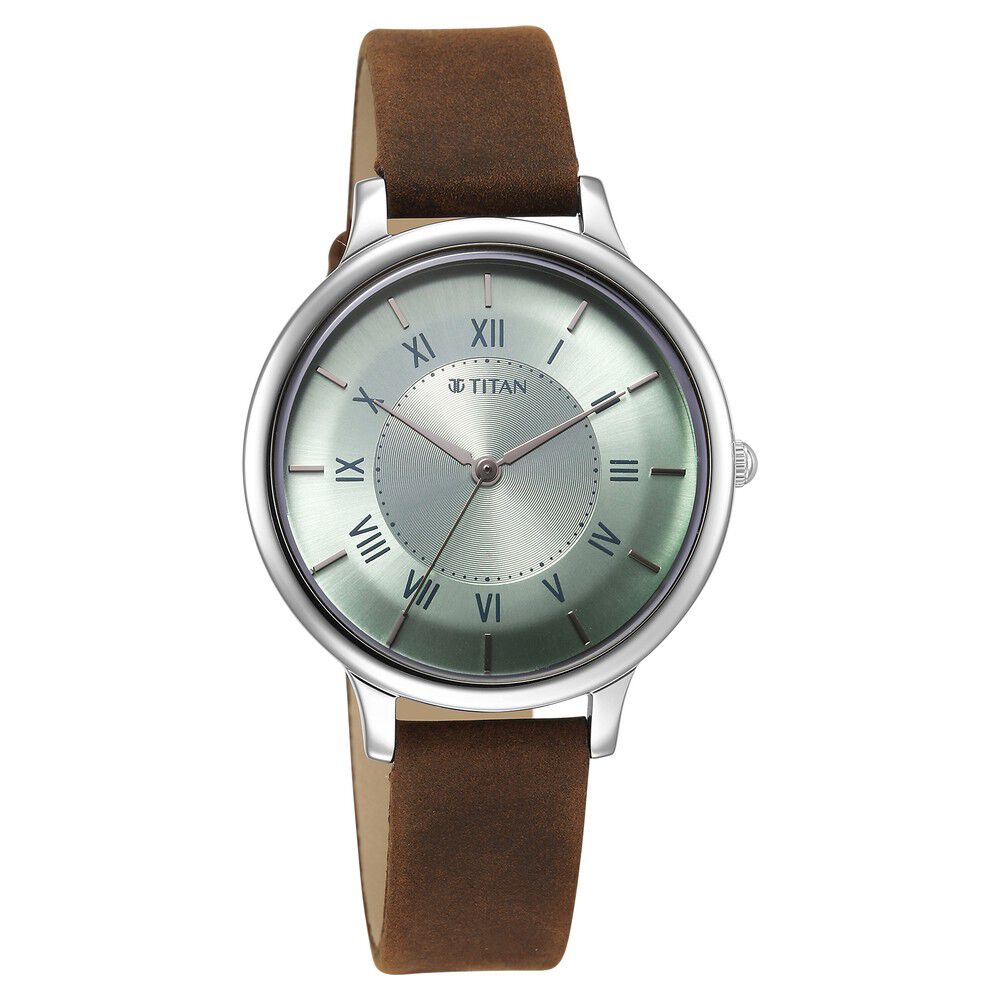Titan Workwear Quartz Analog Silver Dial Brown Leather Strap Watch For Women 2732SL02