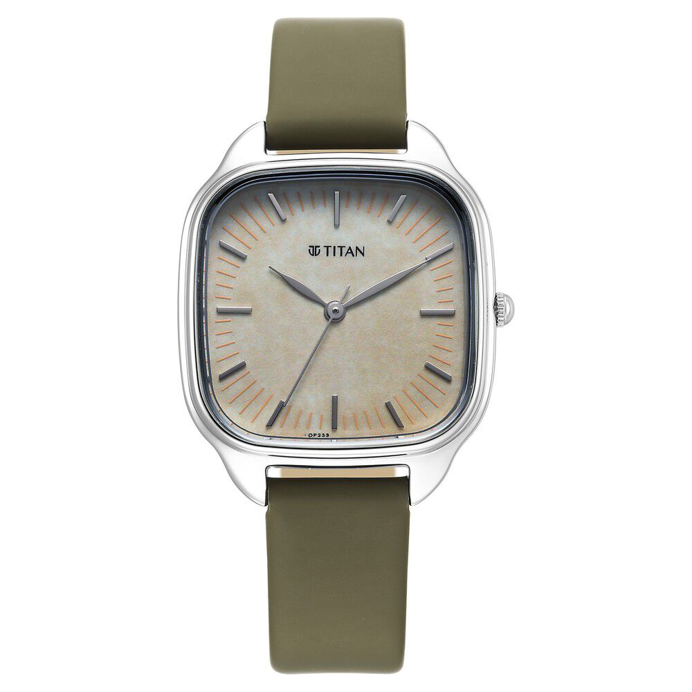 Titan Workwear Quartz Analog White Dial Green Leather Strap Watch For Women - The Watch Factory ®