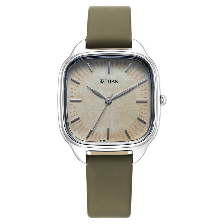 Titan Workwear Quartz Analog White Dial Green Leather Strap Watch For Women - The Watch Factory ®