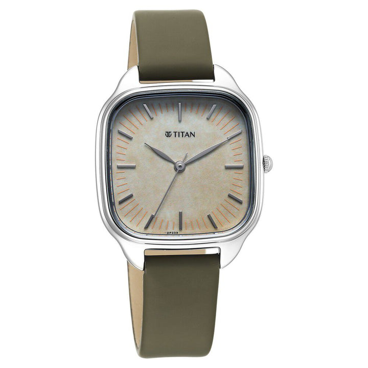 Titan Workwear Quartz Analog White Dial Green Leather Strap Watch For Women - The Watch Factory ®