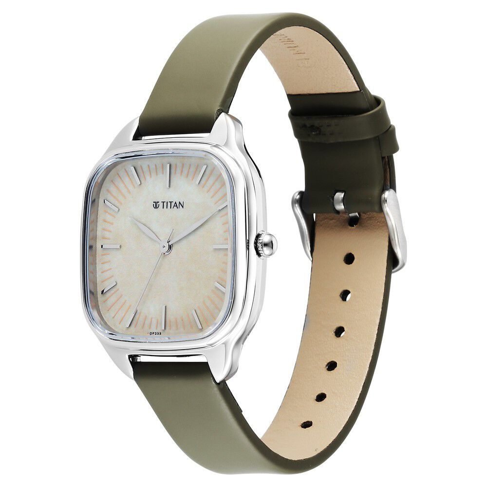 Titan Workwear Quartz Analog White Dial Green Leather Strap Watch For Women - The Watch Factory ®