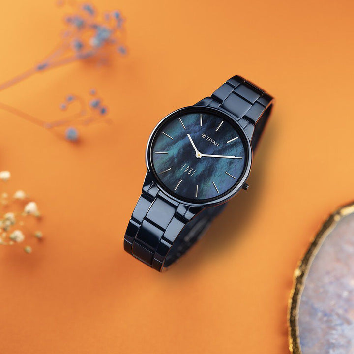 Titan Edge Metal Ladies Allure Quartz Analog Mother Of Pearl Dial Blue Stainless Steel Strap Watch For Women - The Watch Factory ®