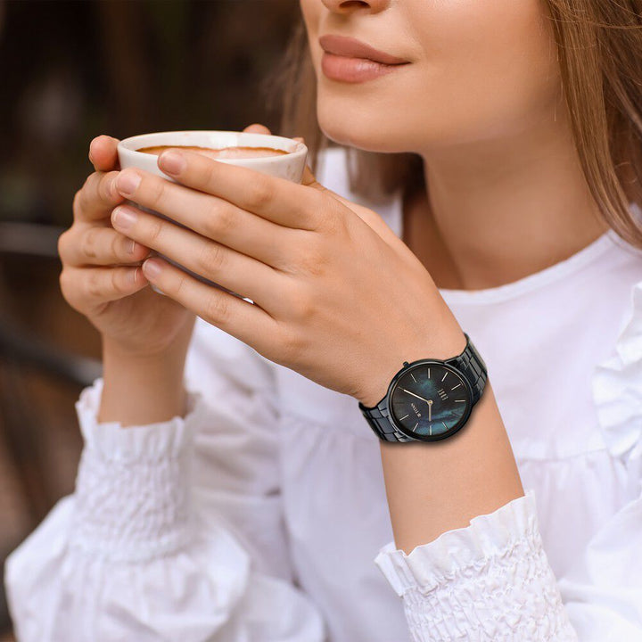 Titan Edge Metal Ladies Allure Quartz Analog Mother Of Pearl Dial Blue Stainless Steel Strap Watch For Women - The Watch Factory ®