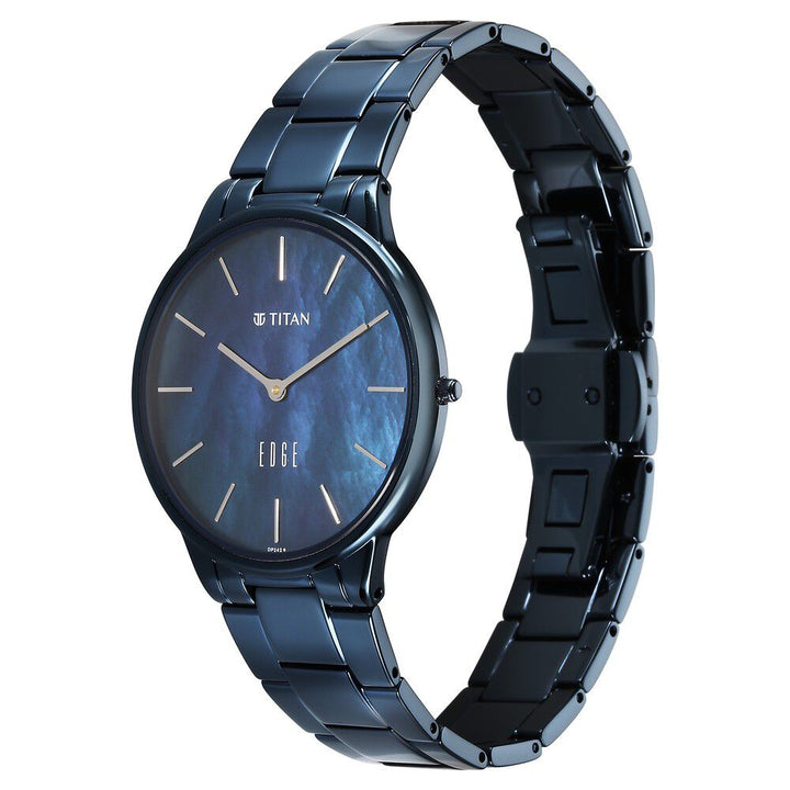 Titan Edge Metal Ladies Allure Quartz Analog Mother Of Pearl Dial Blue Stainless Steel Strap Watch For Women - The Watch Factory ®