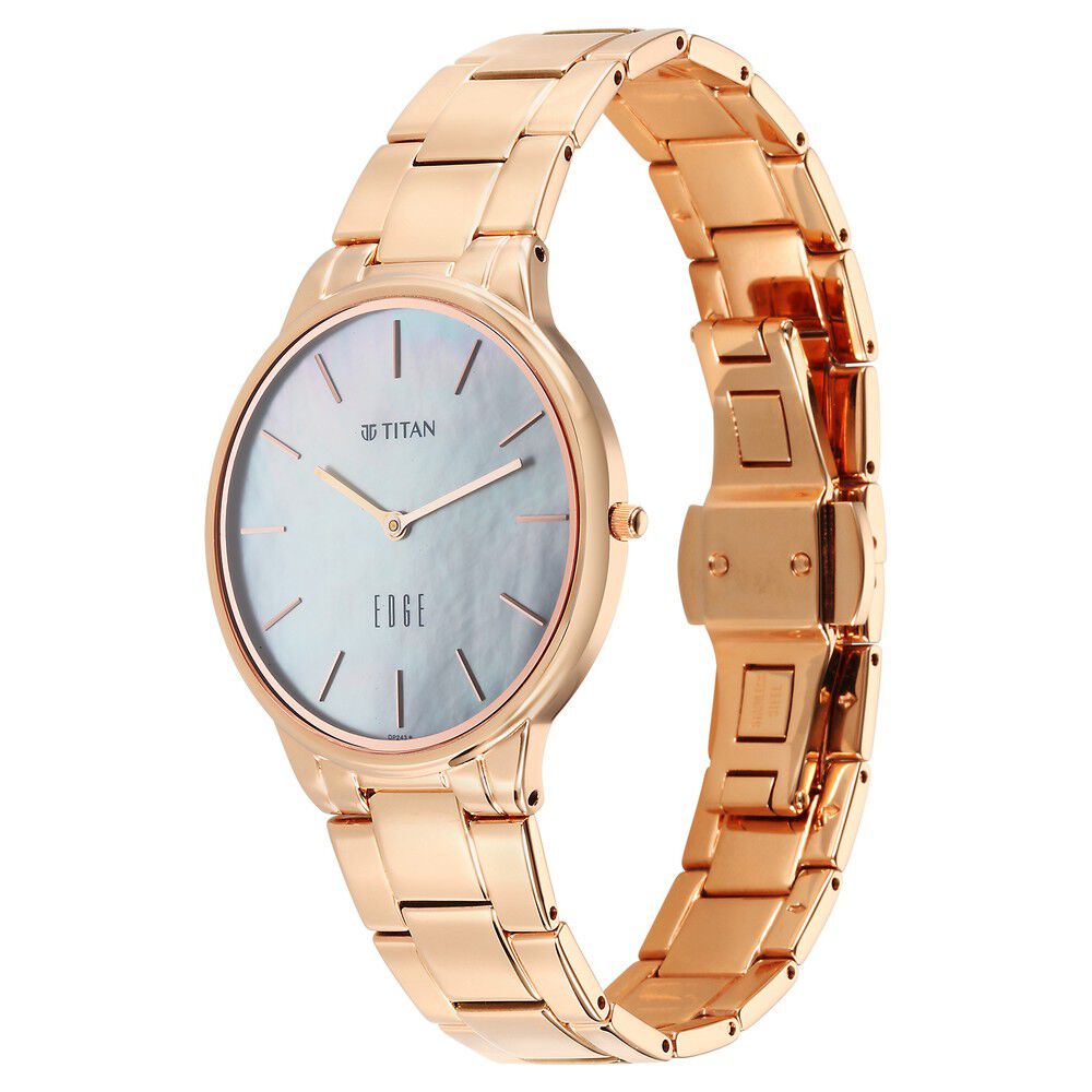 Titan Edge Metal Ladies Allure Quartz Analog Mother Of Pearl Round Shaped Dial Rose Gold Stainless Steel Strap Watch For Women - The Watch Factory ®