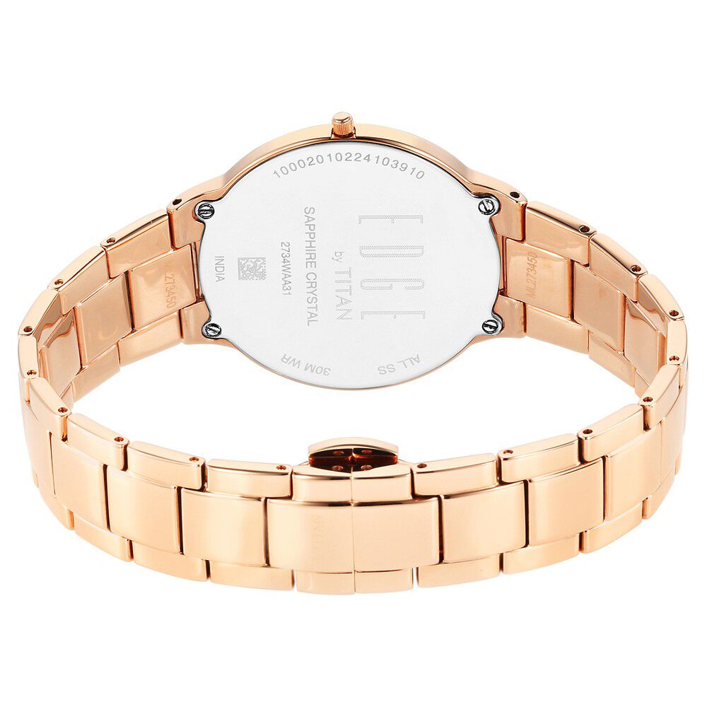Titan Edge Metal Ladies Allure Quartz Analog Mother Of Pearl Round Shaped Dial Rose Gold Stainless Steel Strap Watch For Women - The Watch Factory ®