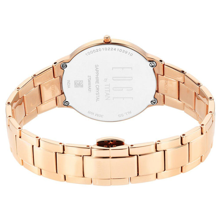 Titan Edge Metal Ladies Allure Quartz Analog Mother Of Pearl Round Shaped Dial Rose Gold Stainless Steel Strap Watch For Women - The Watch Factory ®