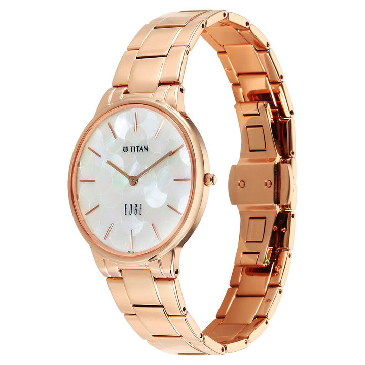 Titan Edge Metal Ladies Allure Quartz Analog Mother Of Pearl Dial Rose Gold Stainless Steel Strap Watch For Women - The Watch Factory ®