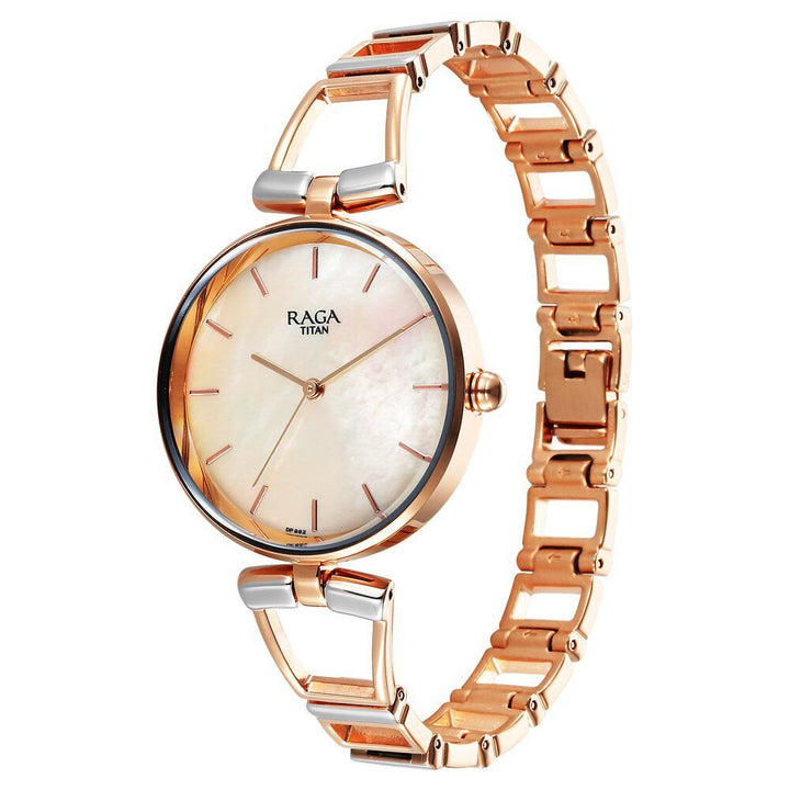 Titan Raga Ascend Quartz Analog Mother Of Pearl Dial With Two Toned Color Metal Strap Watch For Women - The Watch Factory ®