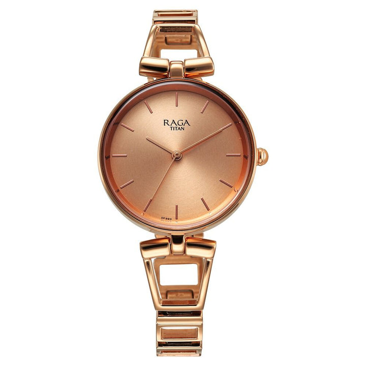 Titan Raga Ascend Quartz Analog Rose Gold Dial With Rose Gold Color Metal Strap Watch For Women 2747WM01
