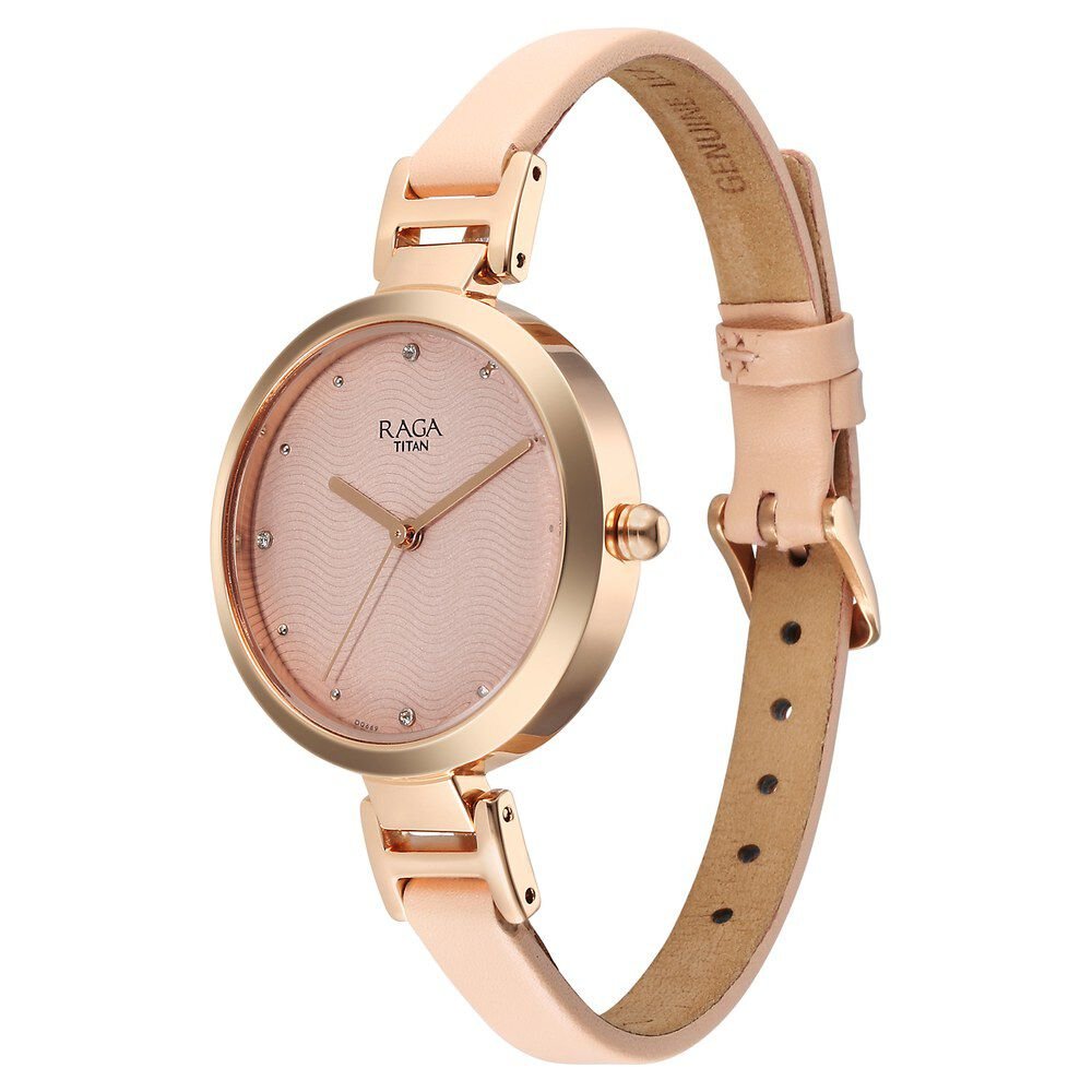 Titan Raga Memoirs Quartz Analog Pink Dial With Pink Color Leather Strap Watch For Women - The Watch Factory ®