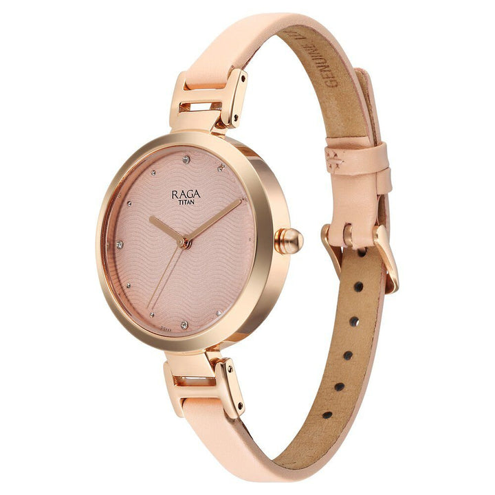 Titan Raga Memoirs Quartz Analog Pink Dial With Pink Color Leather Strap Watch For Women - The Watch Factory ®
