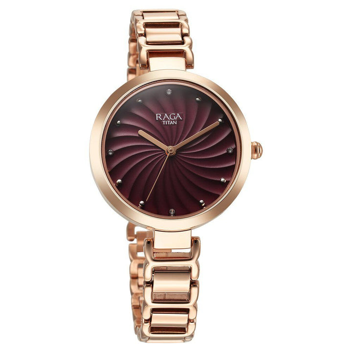 Titan Raga Memoirs Quartz Analog Burgundy Dial With Rose Gold Color Metal Strap Watch For Women - The Watch Factory ®