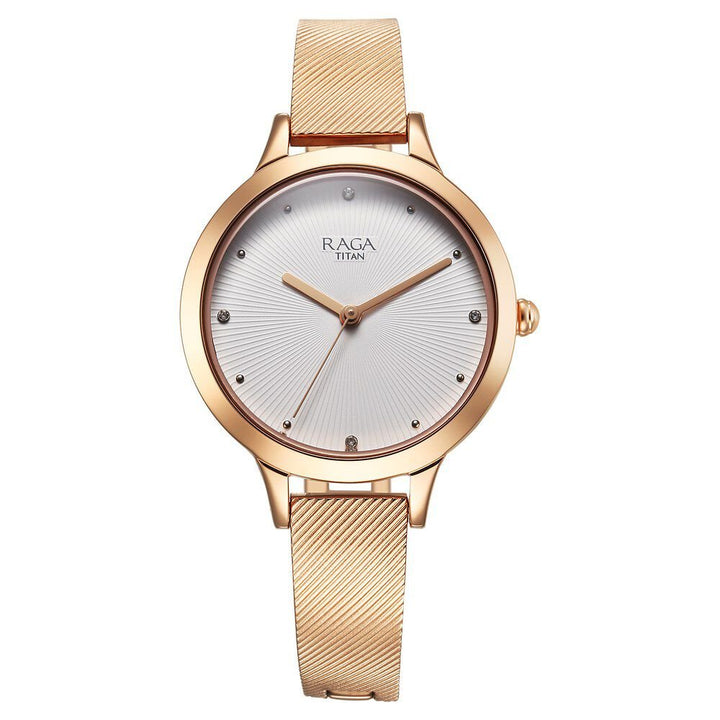 Titan Raga Memoirs Quartz Analog White Dial With Rose Gold Color Metal Strap Watch For Women - The Watch Factory ®