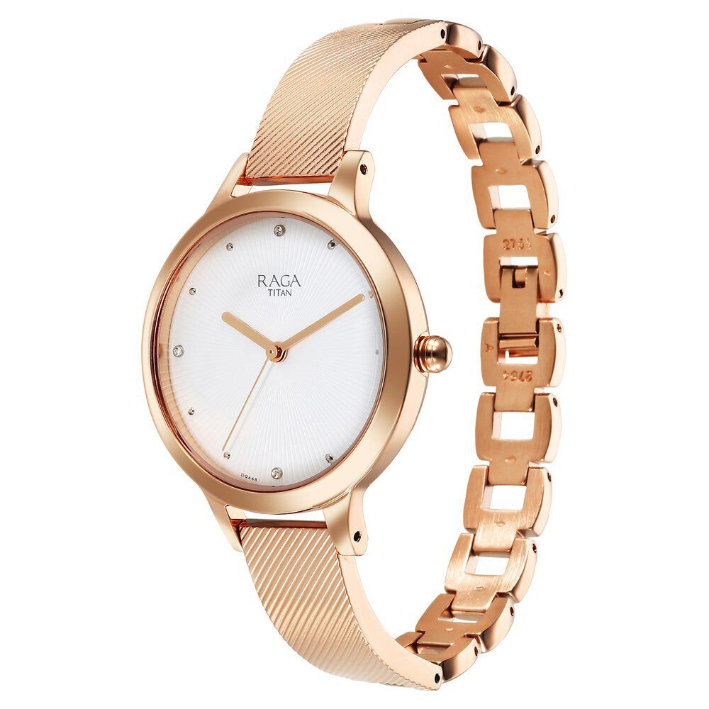 Titan Raga Memoirs Quartz Analog White Dial With Rose Gold Color Metal Strap Watch For Women - The Watch Factory ®