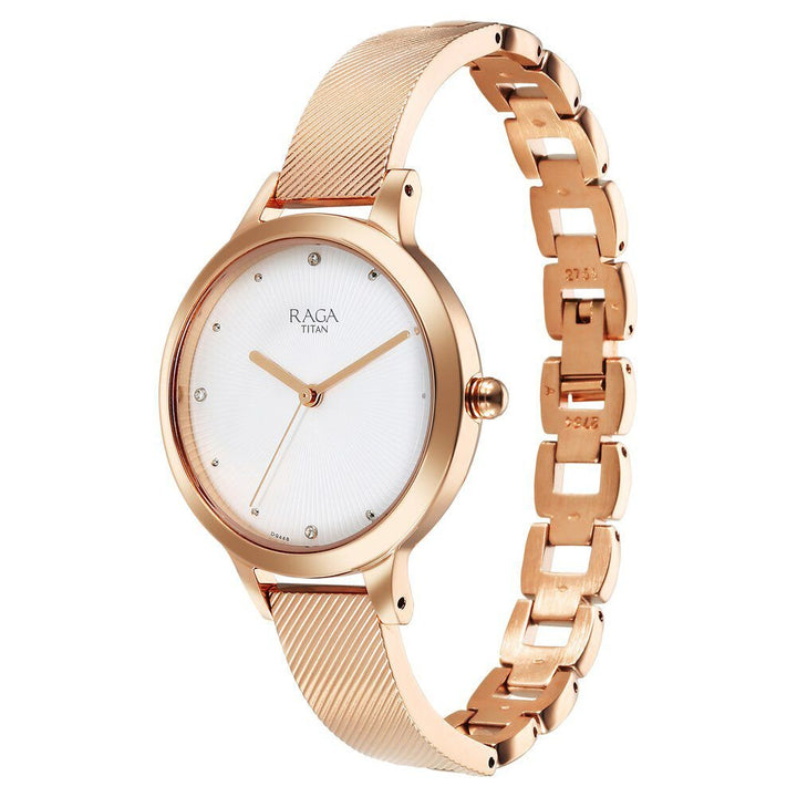 Titan Raga Memoirs Quartz Analog White Dial With Rose Gold Color Metal Strap Watch For Women - The Watch Factory ®