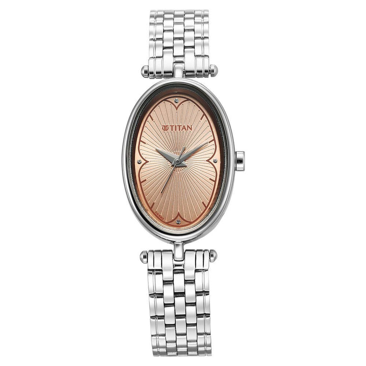 Titan Karishma Quartz Analog Beige Dial Silver Stainless Steel Strap Watch For Women - The Watch Factory ®