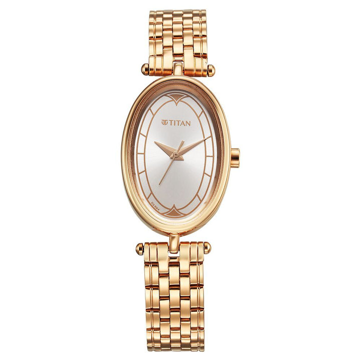 Titan Karishma Quartz Analog Silver Dial Rose Gold Stainless Steel Strap Watch For Women 2758WM01