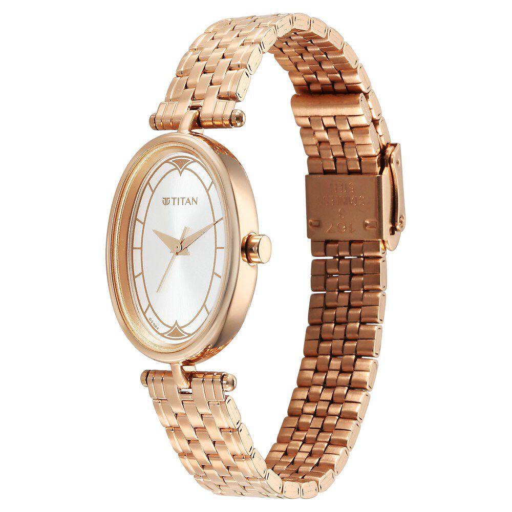 Titan Karishma Quartz Analog Silver Dial Rose Gold Stainless Steel Strap Watch For Women 2758WM01