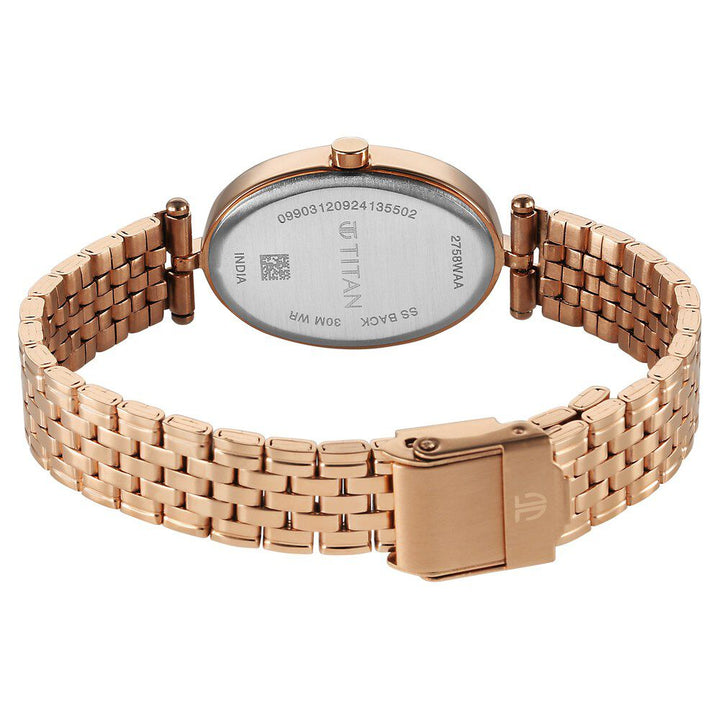 Titan Karishma Quartz Analog Silver Dial Rose Gold Stainless Steel Strap Watch For Women 2758WM01